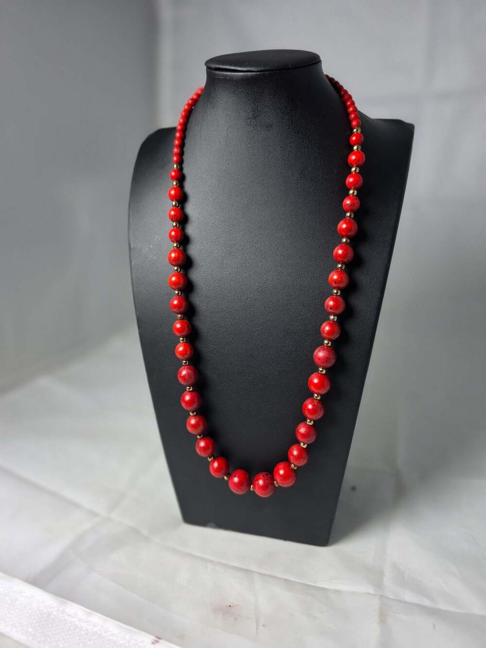 Vintage Monet Red Bead Necklace with Gold-Tone Spacers
